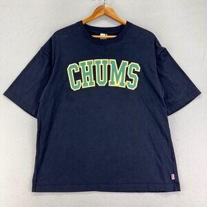 CHUMS Apparel T-Shirt Mens Large Black Varsity Spell-Out Graphic‎ Tee Retro
